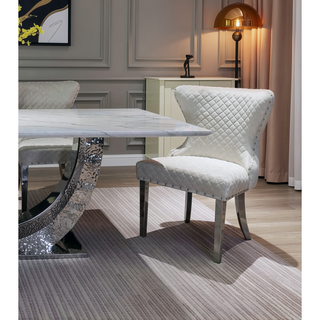 Sunvega Glam White Diamond Pattern Upholstered Side Chairs with Nailhead Trim