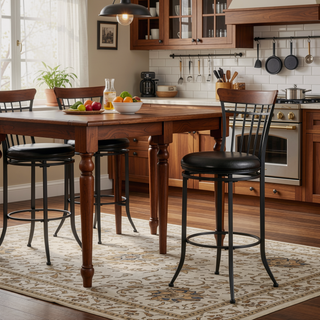 Sunvega Black Metal Frame Swivel Counter Height Chair with Brown Faux Leather Upholstery