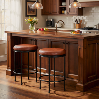 Sunvega Caramel Faux Leather and Metal Backless Counter Stool with Padded Seat