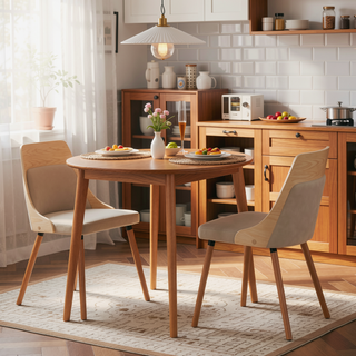Sunvega Mid-Century Modern Dining Chair in Natural Bent Wood and Cream Fabric Set of 2