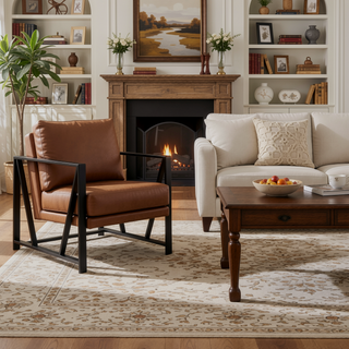 Sunvega Franklin Contemporary Black Metal and Camel Faux Leather Arm Chair