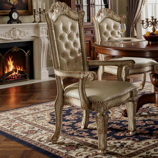 Sunvega Brown and Cherry Side Chair with Nailhead Trim and Floral Motif