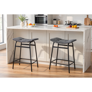 Sunvega Modern Counter Height Barstools with Grey Fabric and Black Metal Legs Set of 2