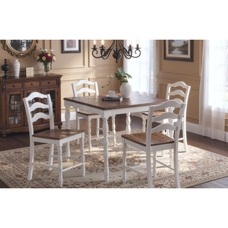 Sunvega Contemporary White and Oak Square Dining Table with 4 Ladder Back Chairs