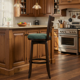Sunvega Dark Brown Wood Swivel Bar Chair with Slat Back and Padded Seat