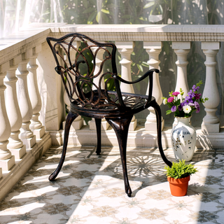 Sunvega Floral-Cut Cast Aluminum Dining Chairs Set of 2 Weather Resistant