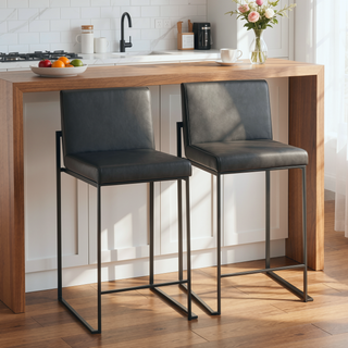 Sunvega Modern Faux Leather Upholstered High Back Counter Stool with Padded Seat and Backrest