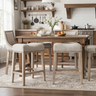 Sunvega Gray Upholstered Backless Saddle Seat Counter Stools Set of 2