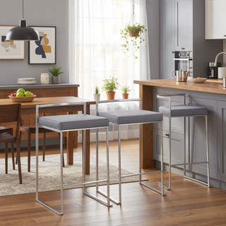 Sunvega Contemporary Stackable Counter Stool with Grey Faux Leather Cushion - Set of 2