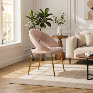 Sunvega Velvet Fabric Dining Chair with Curved Backrest and Golden Metal Legs for Kitchen