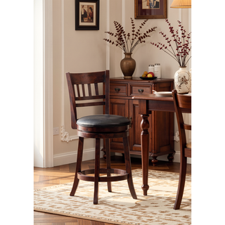Sunvega Dark Cherry Finish Solid Wood Bar Chair with 360-Degree Swivel and Footrest