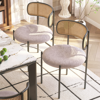 Sunvega Modern Upholstered Dining Chairs Set of 4 with Rattan Backrest and Metal Legs
