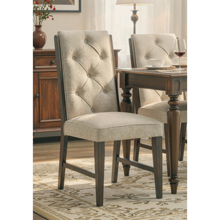 Sunvega Espresso Wood Frame Upholstered Dining Chairs with Tufted Detailing