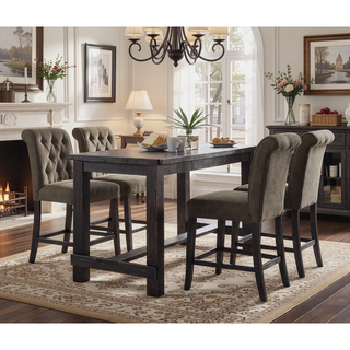 Sunvega Set of 2 Beige Chenille Upholstered Counter Height Chairs with Rustic Oak Legs