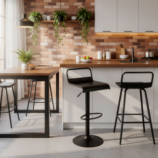 Sunvega Industrial Adjustable Swivel Metal Bar Stool with Footrest in Black Set of 2