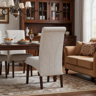 Sunvega Light Beige Linen Look Fabric Upholstered Contemporary Dining Chair Set of 2