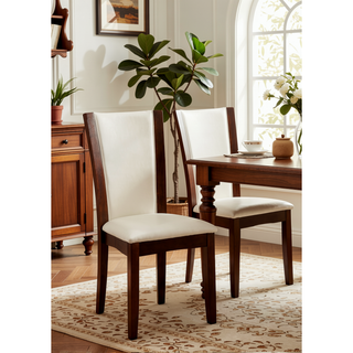 Sunvega Contemporary Dark Cherry Brown Leatherette Cushion Side Chairs Set Of 2