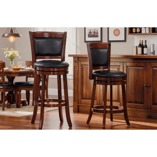 Sunvega Dark Cherry Finish Swivel Bar Chair with Black Faux Leather Upholstery