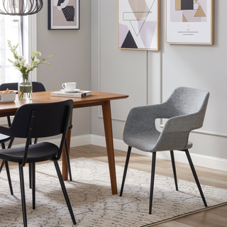 Sunvega Mid-Century Modern Dining Chair with Grey Fabric and Tapered Metal Legs - Set of 2