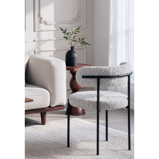 Sunvega Cream Boucle Fabric Upholstered Dining Chair Set with Metal Frame