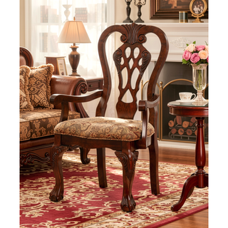 Sunvega Brown Cherry Padded Fabric Dining Chairs Set of 2 Side Chairs