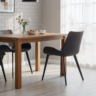 Sunvega Modern Brown Dining Chair with Black Metal Legs and Ergonomic Seat Design