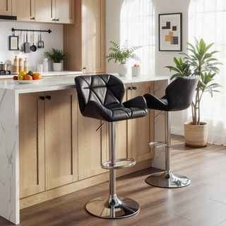 Sunvega Adjustable Bar Stool Set with Chrome Metal Base and Tufted Upholstery