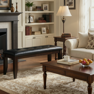 Sunvega Cappuccino and Black Upholstered Dining Bench with Padded Seat for Study or Dining