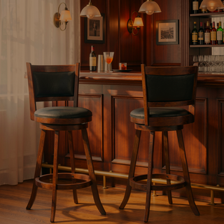 Sunvega Chestnut and Black Swivel Stool Set of 2 with Plush Seat and Footrest