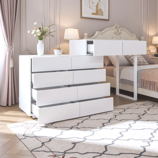 Sunvega White 10 Drawer Dresser with Ample Storage Space for Bedroom and Office