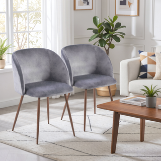 Sunvega Contemporary Velvet Upholstered Dining Chairs with Tapered Metal Legs Set of 2