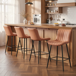 Sunvega Faux Leather Counter Stools Set of 2 with Metal Legs for Kitchen and Dining Room