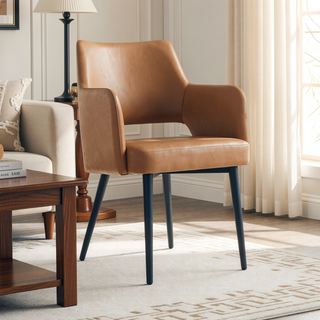 Sunvega Modern Dining Arm Chair with Leatherette Upholstery and Steel Frame