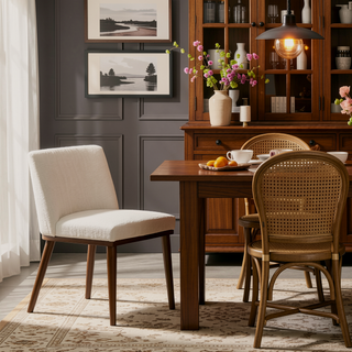 Sunvega Italian Mid-Century Inspired White Fabric Dining Chair Set of 2