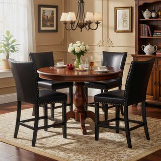 Sunvega Counter Height Upholstered PU Chair with Chrome Nailhead Trim and Footrest