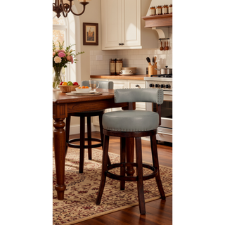 Sunvega Transitional Dark Oak Gray Leatherette Swivel Bar Stool Set of 2
