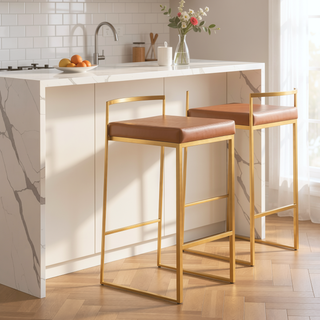 Sunvega Gold and Camel Faux Leather Upholstered Stackable Counter Stool Set of 2
