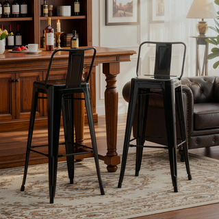 Sunvega Industrial Metal Bar Stool Set of 2 with Curved Back and Foot Rest