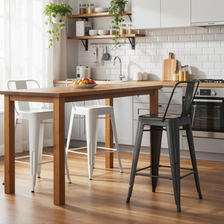 Sunvega Industrial Metal Counter Height Stool Set of 2 in Distressed White