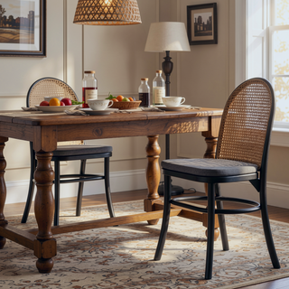 Sunvega Modern Industry Chic Cane Dining Chair Set of 2 with Tall Round Backrest