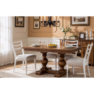 Sunvega White Finish Ladderback Side Dining Chair with Polyester Upholstered Seat Set of 2