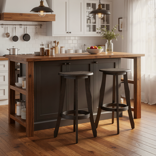 Sunvega Rustic Acacia Wood Barstool with Foot Rest for Outdoor Seating