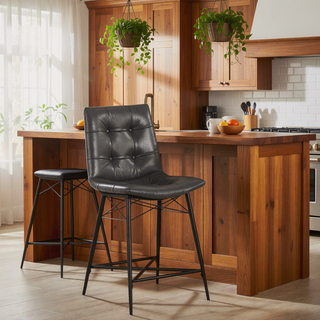 Sunvega Cool and Cozy Tufted Leatherette Counter Height Stools with Metal Base