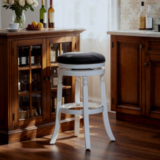 Sunvega 30 Inch Bar Stool with Weathered Gray Finish and Beige Fabric Seat