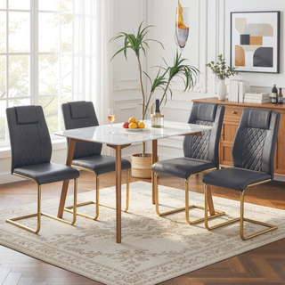 Sunvega Modern Gold Legged Upholstered Dining Chairs with PU Seat for Kitchen