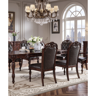Sunvega Traditional Walnut Solid Wood Dining Chairs with Dark Brown Leatherette Seats