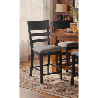 Sunvega Contemporary Gray Black Fabric Upholstered Ladder Back Counter Height Dining Chairs