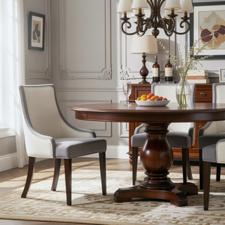 Sunvega Plush Two Tone Fabric Upholstered Dining Chair with Walnut Finish