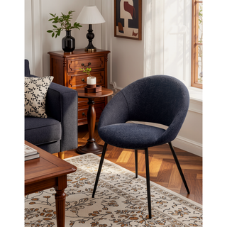 Sunvega White Boucle & Black Finish Side Chair with Padded Seat & Back Cushion