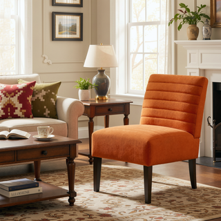 Sunvega Modern Orange Accent Armless Lounge Chair with Tufted Upholstery and Wood Legs